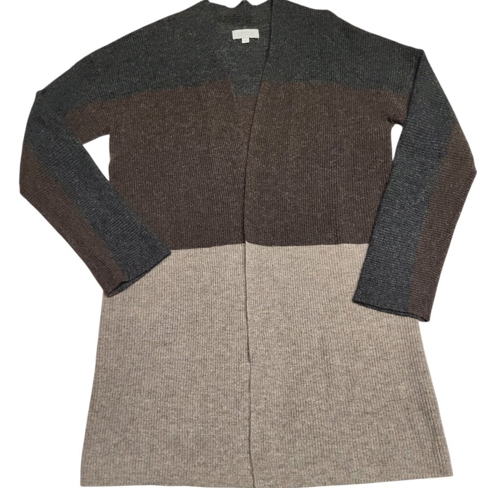 Kinross Lofty Colorblock 100% Cashmere Cardigan Sweater Sz Small Tan/Brown/Gray
